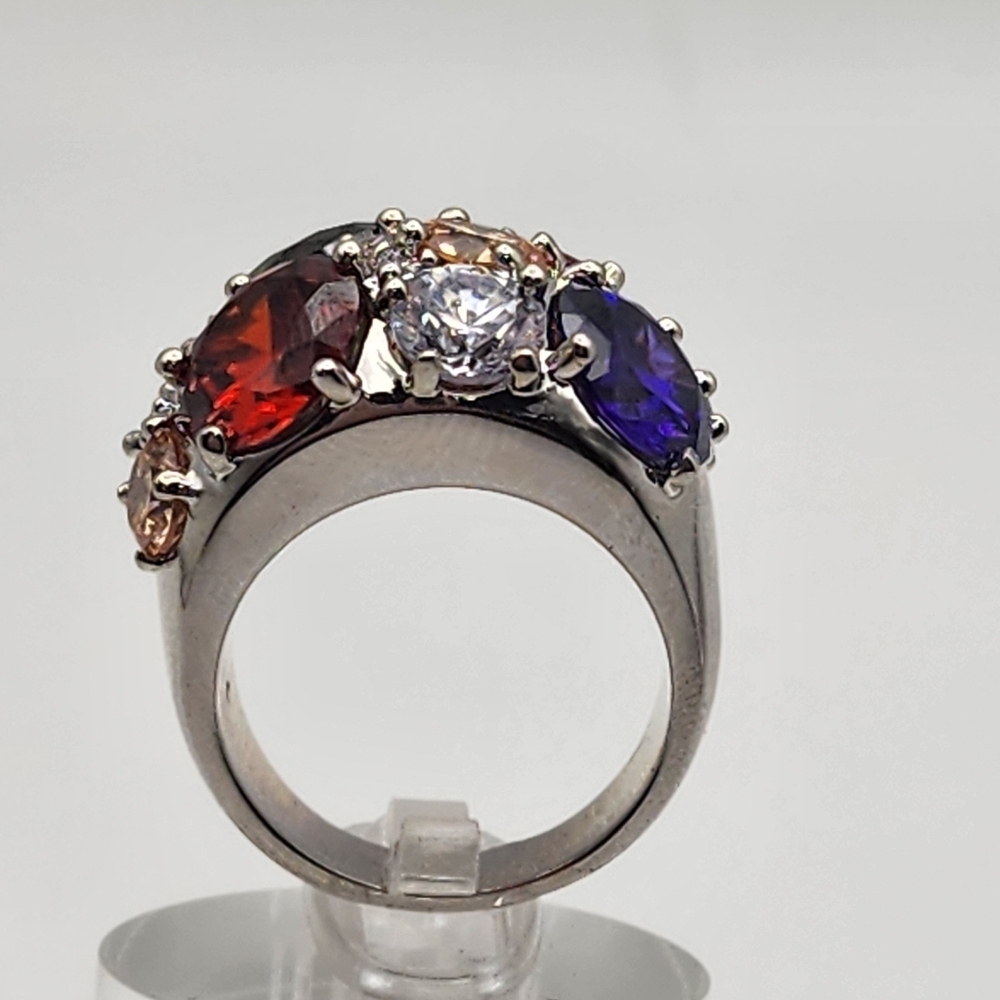 Nataliya V Collister Silver Tone & Muticolored Rhinestone Ring (7) - Picture 5 of 10
